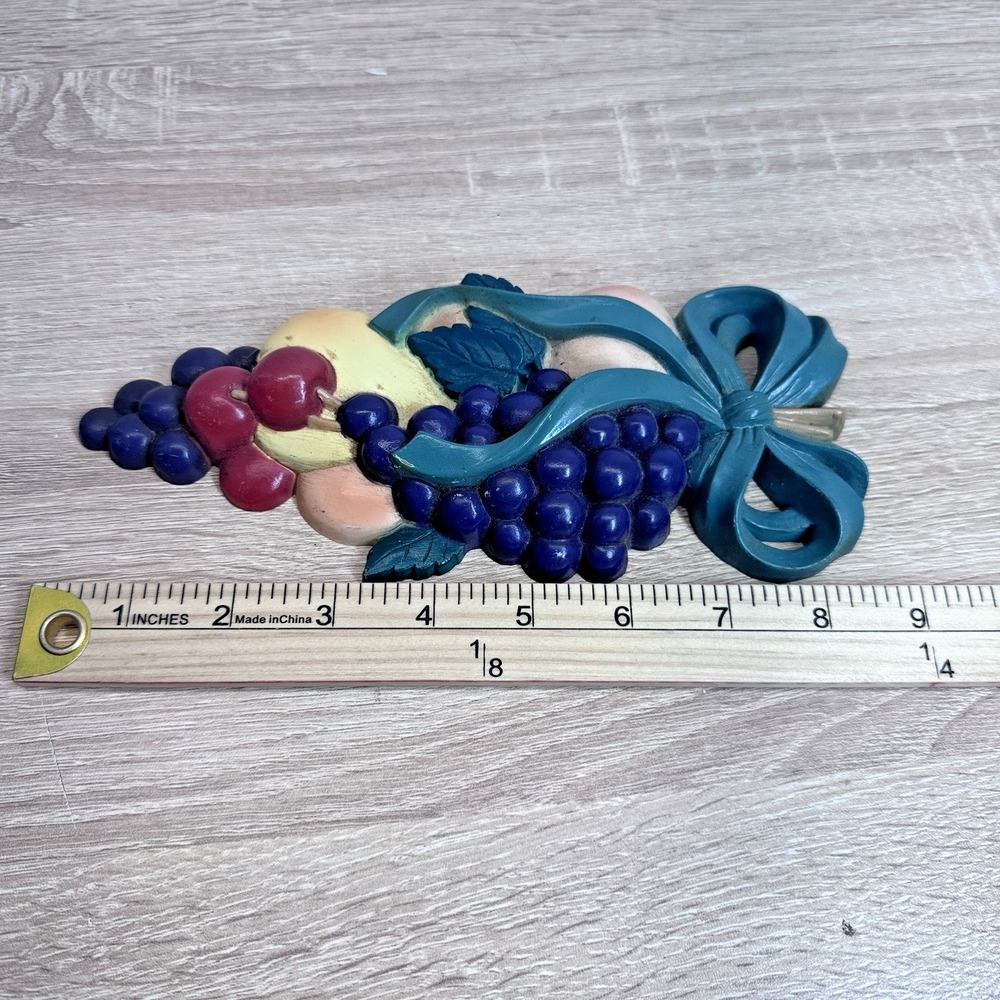 Vintage Homco Grapes Cherries Bow Fruit Wall Plaque Kitchen Decor 1988 - Picture 5 of 8